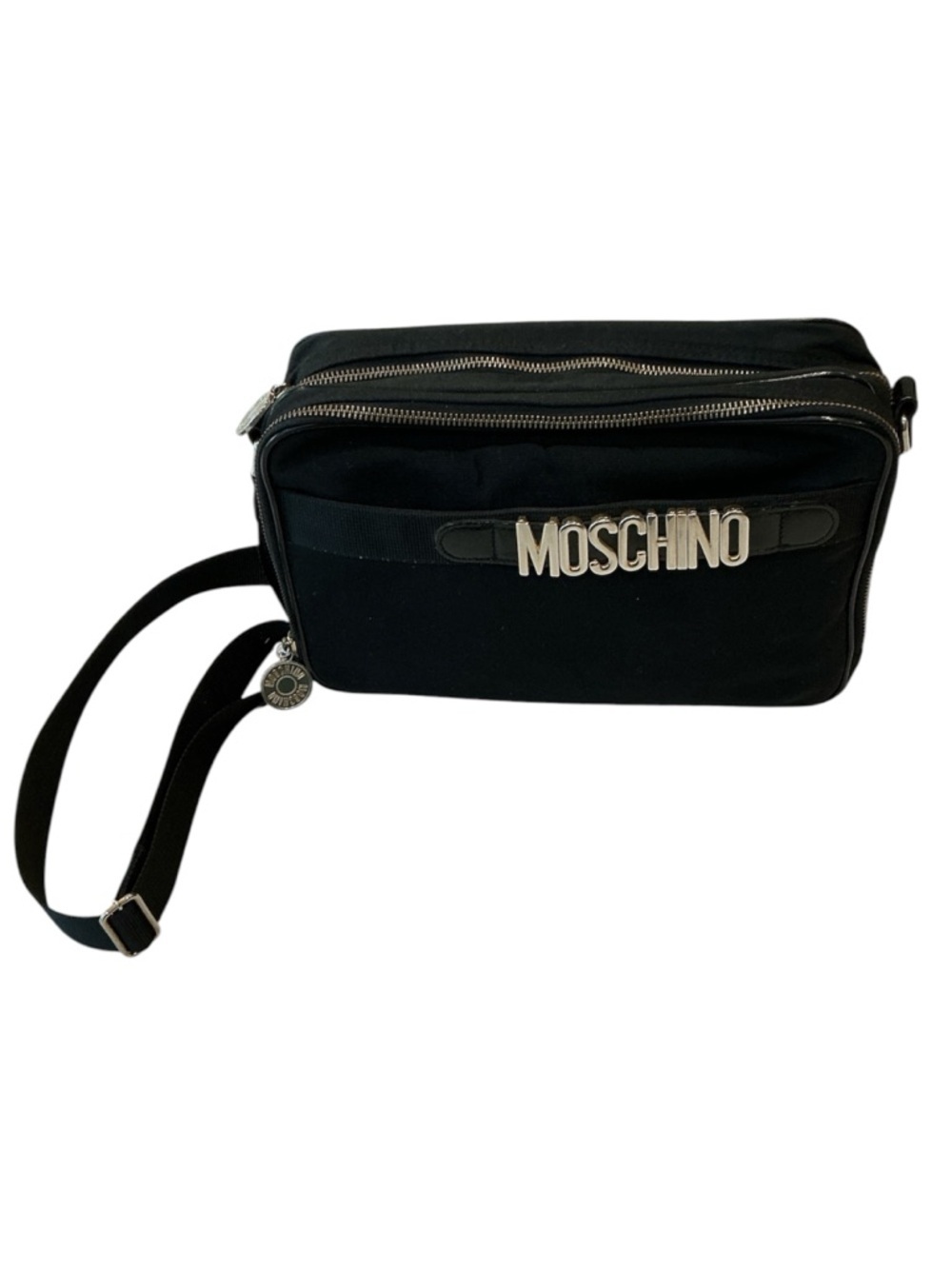 Moschino Black Logo Messenger Canvas Bag with Silver-Tone Hardware